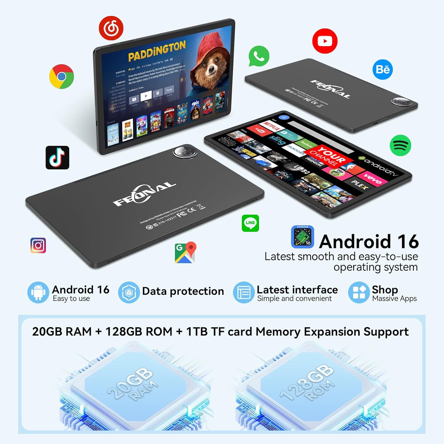 Tablet 11 inch Android 16 Tablet 2026 Latest Update Octa-Core 128GB+20GB | 4G LTE Tablets, 5G WiFi+Cellular, T-Mobile SIM Card Support, 13+8MP Dual Camera Support, 1TB Expansion HD Touchscreen Tableta - Image 3